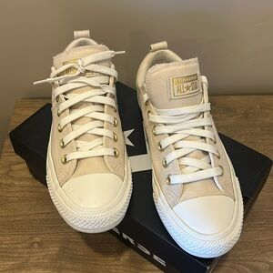 CONVERSE ALL STAR CHUCK TAYLOR MADISON OX CANVAS SNEAKERS BEIGE WHITE GOLD